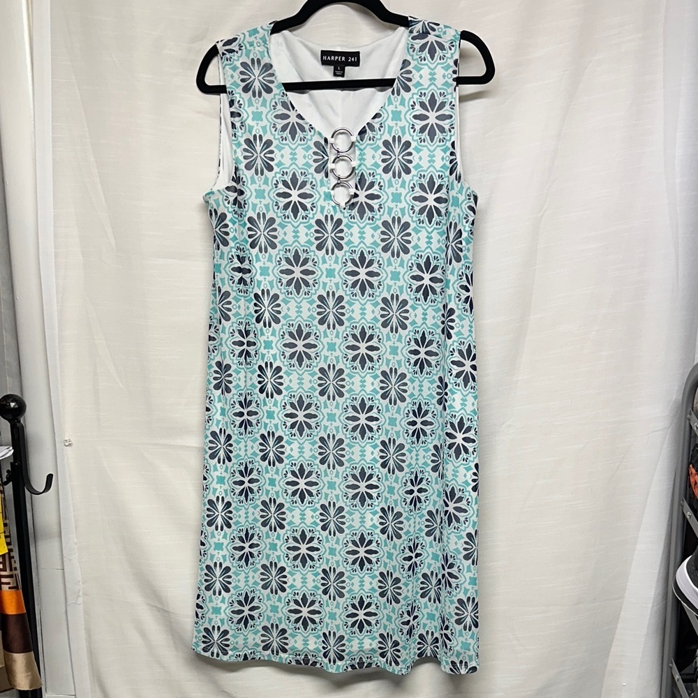 Harper Aqua and Black Floral Midi Dress